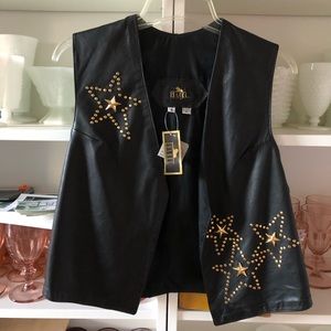 Black Leather Vest With Stars